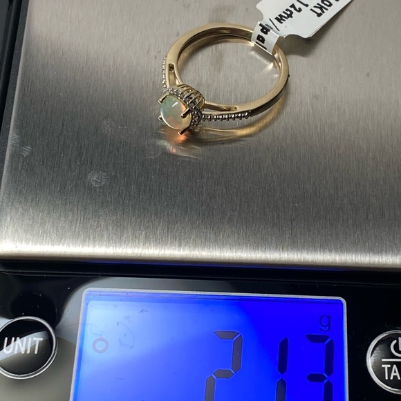 10K Yellow Gold Natural Opal and 0.12ct twt Diamond Halo Ring Size 7 NEW - Picture 14 of 14